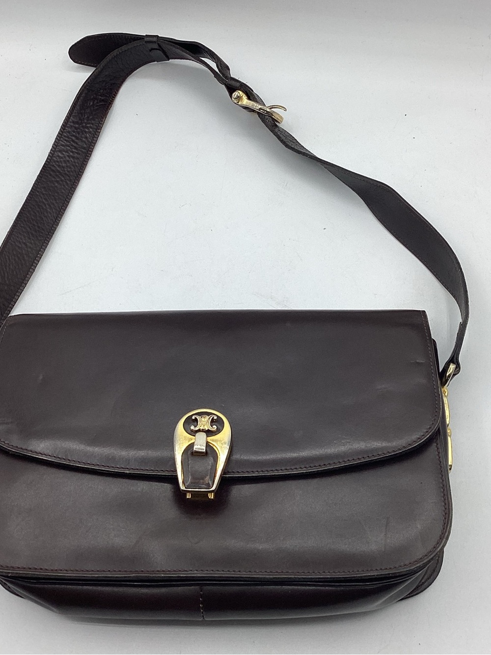 Celine Dark Brown Leather Shoulder Bag Vintage